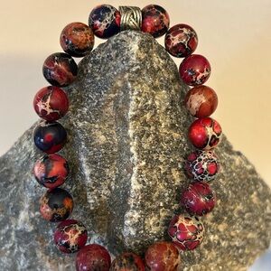 Elegant Red and Black Jasper Beaded Bracelet